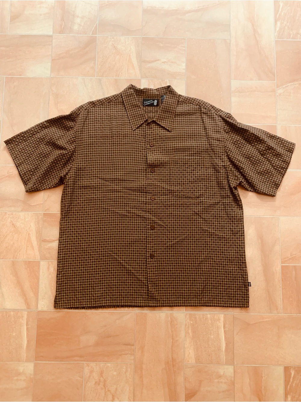 Pineapple Connection Men's Brown Checkered Plaid Short Sleeve Button Down Shirt